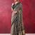 Black elegant polyester viscose chanderi saree with zari weaving & printed design