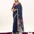 Navy blue premium muga cotton saree with rajwadi weaving, lotus buttis & contrast blouse