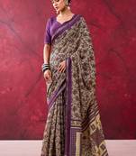 Dark purple elegant polyester viscose chanderi saree with zari weaving & printed design