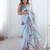 Light sky blue heavy chinon printed saree with pape mirror work & mirror border | designer party & wedding wear saree