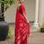 Red premium jute linen silk saree with zari weaved pallu, double shaded border