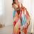 Multicolor heavy chinon printed saree with pape mirror work & mirror border | designer party & wedding wear saree
