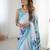 Sky blue heavy chinon printed saree with pape mirror work & mirror border | designer party & wedding wear saree