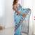 Light blue heavy chinon printed saree with pape mirror work & mirror border | designer party & wedding wear saree
