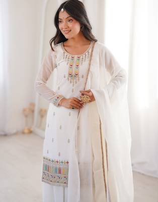 White pure crunchy silk top kurta with sharara & dupatta 3