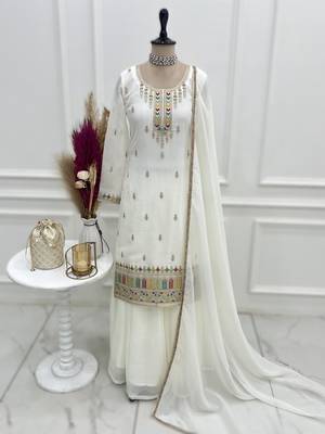 White pure crunchy silk top kurta with sharara & dupatta 4