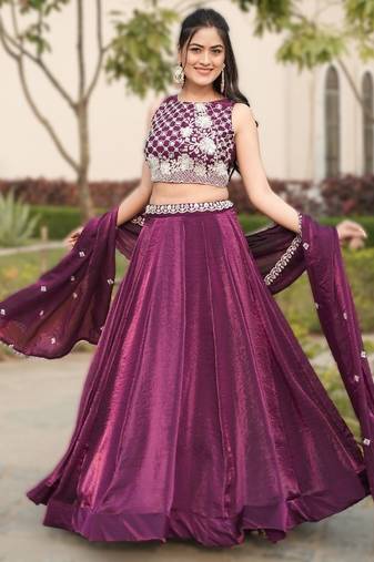 wine silk lehenga choli with bead work