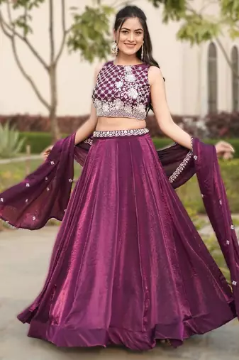 wine silk lehenga choli with bead work