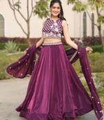 wine silk lehenga choli with bead work
