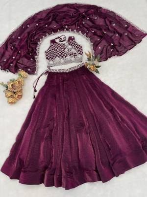 wine silk lehenga choli with bead work 4