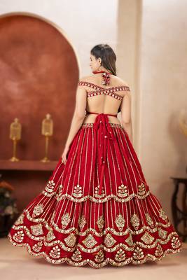 royal red faux georgette lehenga with sequins 2