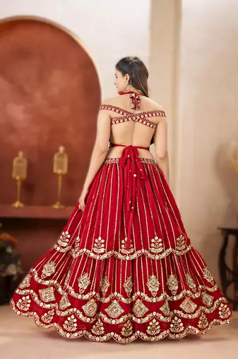 royal red faux georgette lehenga with sequins