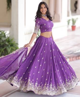 purple vichitra silk lehenga with zari work 2