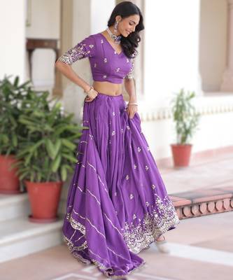 purple vichitra silk lehenga with zari work 3