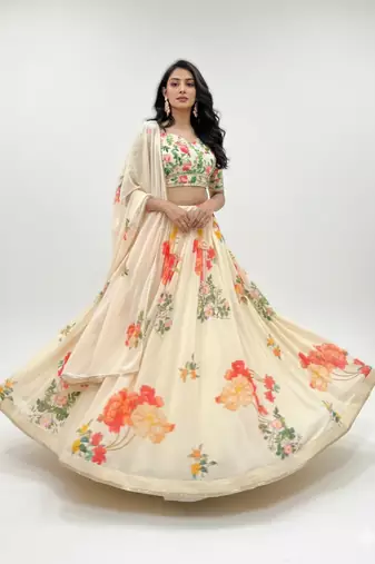 off white georgette floral lehenga choli