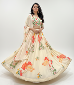 off white georgette floral lehenga choli