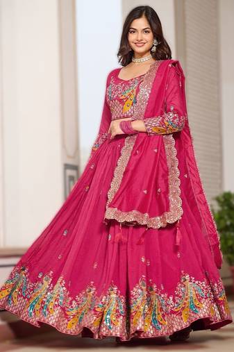 pink vichitra fabric lehenga choli with sequins