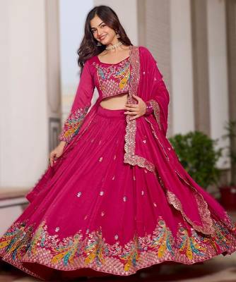 pink vichitra fabric lehenga choli with sequins 2