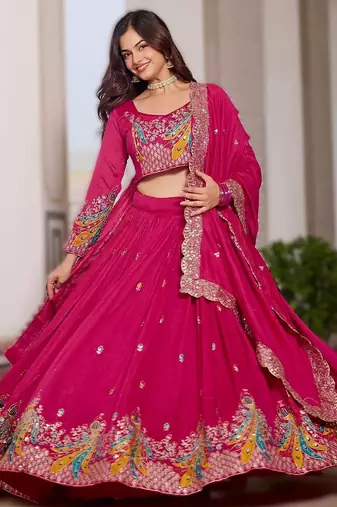 pink vichitra fabric lehenga choli with sequins