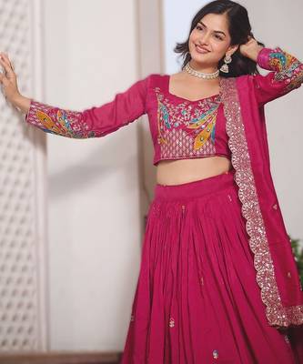 pink vichitra fabric lehenga choli with sequins 3