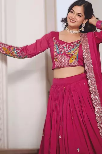 pink vichitra fabric lehenga choli with sequins
