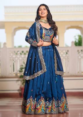 royal blue vichitra fabric lehenga choli with sequins 2