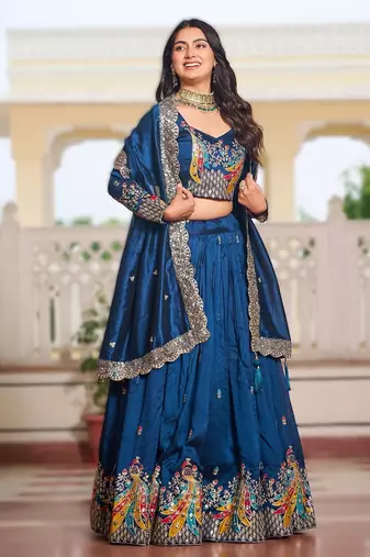 royal blue vichitra fabric lehenga choli with sequins