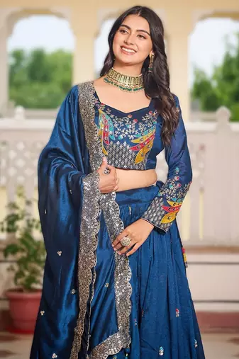royal blue vichitra fabric lehenga choli with sequins