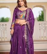 purple vichitra fabric lehenga choli with sequins