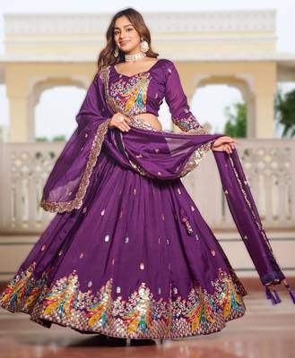 purple vichitra fabric lehenga choli with sequins 2