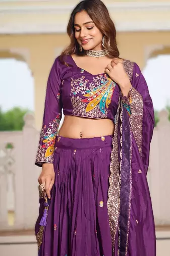 purple vichitra fabric lehenga choli with sequins