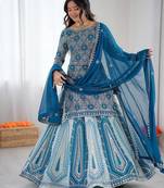 royal blue georgette lehenga with sequin work