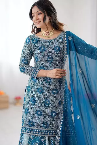 royal blue georgette lehenga with sequin work