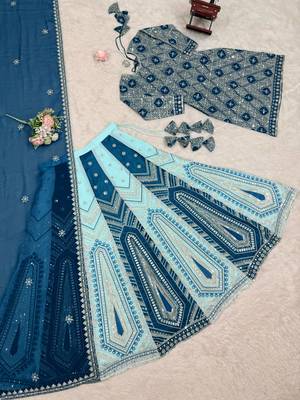 royal blue georgette lehenga with sequin work 4
