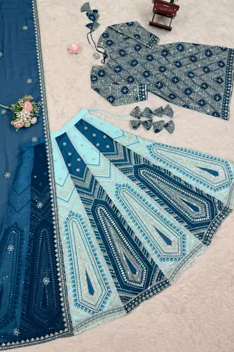 royal blue georgette lehenga with sequin work