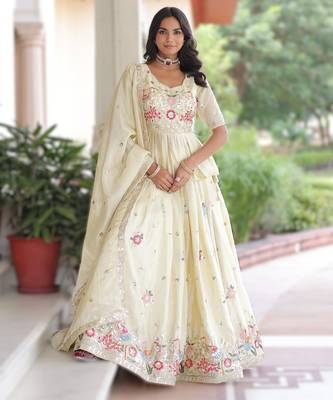 off white sequins & zari embroidered silk lehenga 1