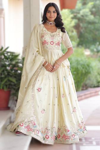 off white sequins & zari embroidered silk lehenga