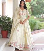 off white sequins & zari embroidered silk lehenga
