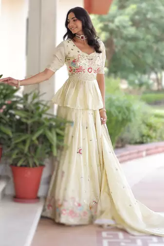off white sequins & zari embroidered silk lehenga