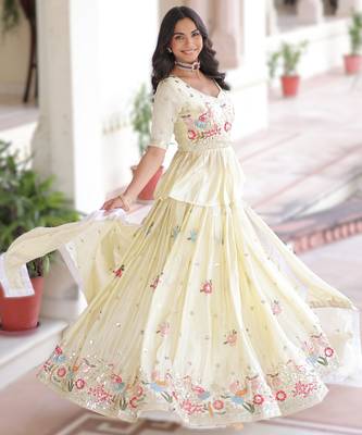 off white sequins & zari embroidered silk lehenga 4