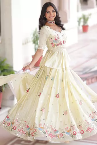 off white sequins & zari embroidered silk lehenga