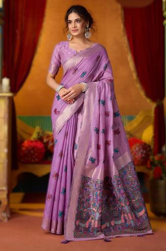 Purple khadi cotton saree with elegant jhallar border