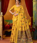 Yellow khadi cotton saree with elegant jhallar border