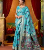Blue khadi cotton saree with elegant jhallar border