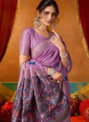 Purple khadi cotton saree with elegant jhallar border 3