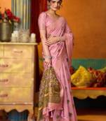 Pink khadi cotton saree with elegant jhallar border