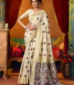 Off white khadi cotton saree with elegant jhallar border