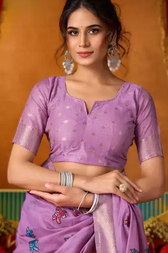 Purple khadi cotton saree with elegant jhallar border