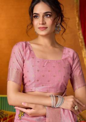 Pink khadi cotton saree with elegant jhallar border 4
