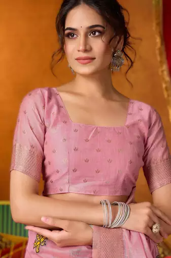 Pink khadi cotton saree with elegant jhallar border